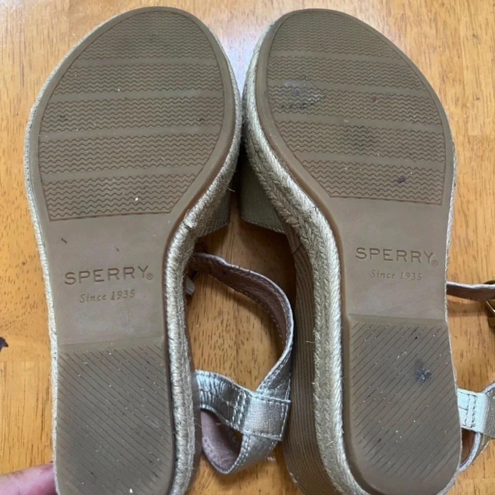 Sperry Sz 7 Gold Leather Espadrille Ankle Strap Open Toe Ankle Strap Shoes
